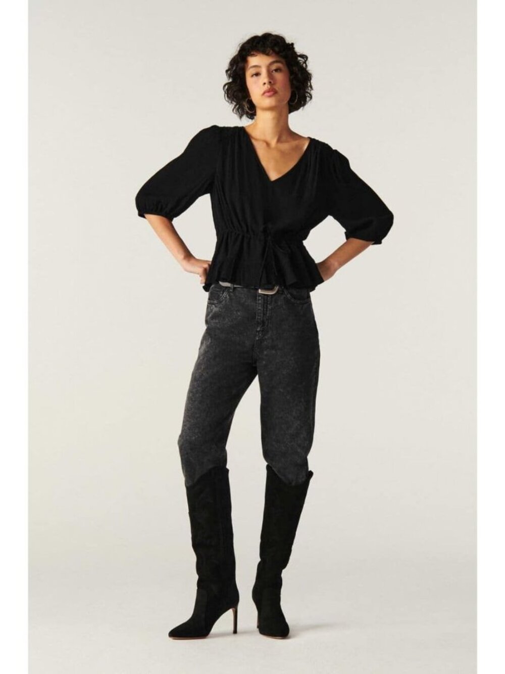 Ba&sh Noma Crinkled Crepe Blouse Black Size 3/ US 8